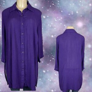 Roaman's 12W Purple Semi-Sheer Button Collar Roll-Tab 3/4 Sleeve Tunic Blouse